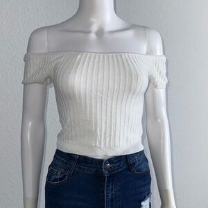 White Off-the-Shoulder Crop Top
